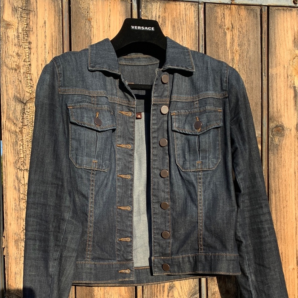 KUT Dark Blue Denim Fitted Stretch Jean Jacket
